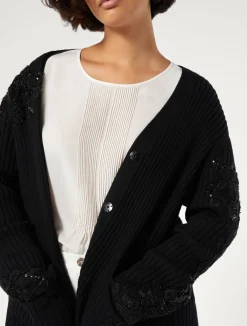 Sale Marina Rinaldi Embroidered cotton cardigan BLACK