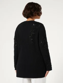 Sale Marina Rinaldi Embroidered cotton cardigan BLACK