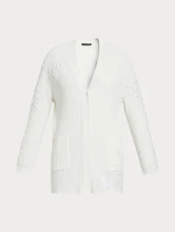 Clearance Marina Rinaldi Embroidered cotton cardigan OPTICALWHITE