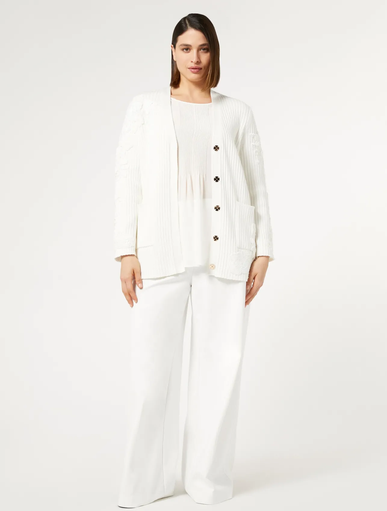 Clearance Marina Rinaldi Embroidered cotton cardigan OPTICALWHITE
