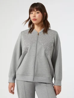 Sale Marina Rinaldi Embroidered jersey sweatshirt LIGHTGREY