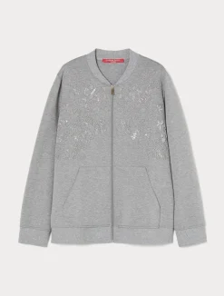 Sale Marina Rinaldi Embroidered jersey sweatshirt LIGHTGREY