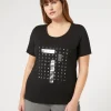 Outlet Marina Rinaldi Embroidered jersey T-shirt BLACK