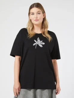 Best Marina Rinaldi Embroidered jersey T-shirt BLACK
