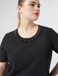 Clearance Marina Rinaldi Embroidered jersey T-shirt BLACK