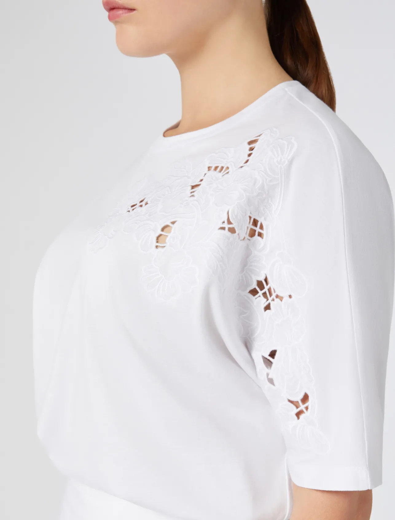 Fashion Marina Rinaldi Embroidered jersey T-shirt OPTICALWHITE
