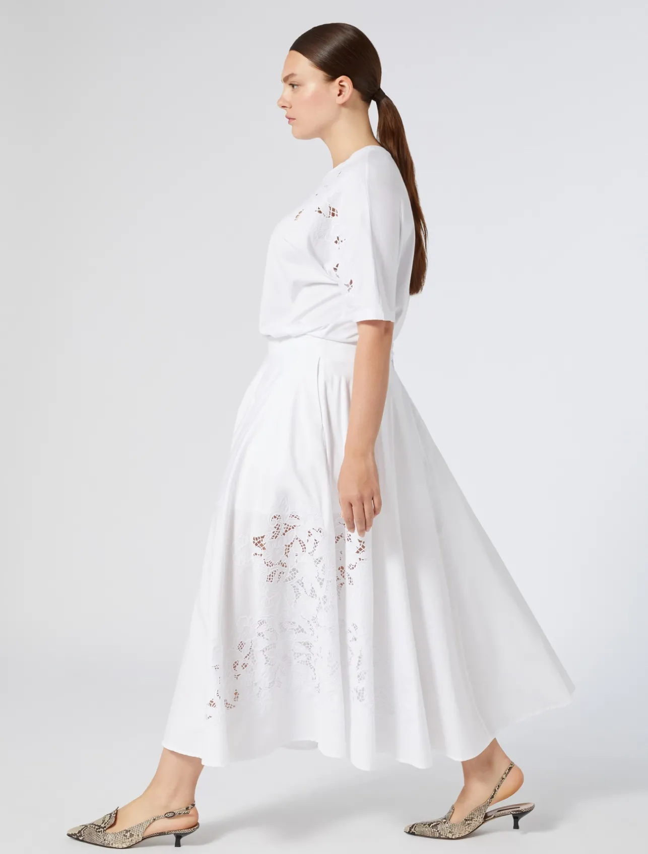 Fashion Marina Rinaldi Embroidered jersey T-shirt OPTICALWHITE