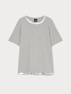 New Marina Rinaldi Embroidered jersey T-shirt MEDIUMGREY