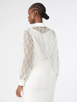 Sale Marina Rinaldi Embroidered organza shirt WHITE