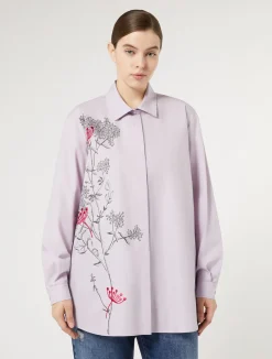 Sale Marina Rinaldi Embroidered poplin shirt LILAC