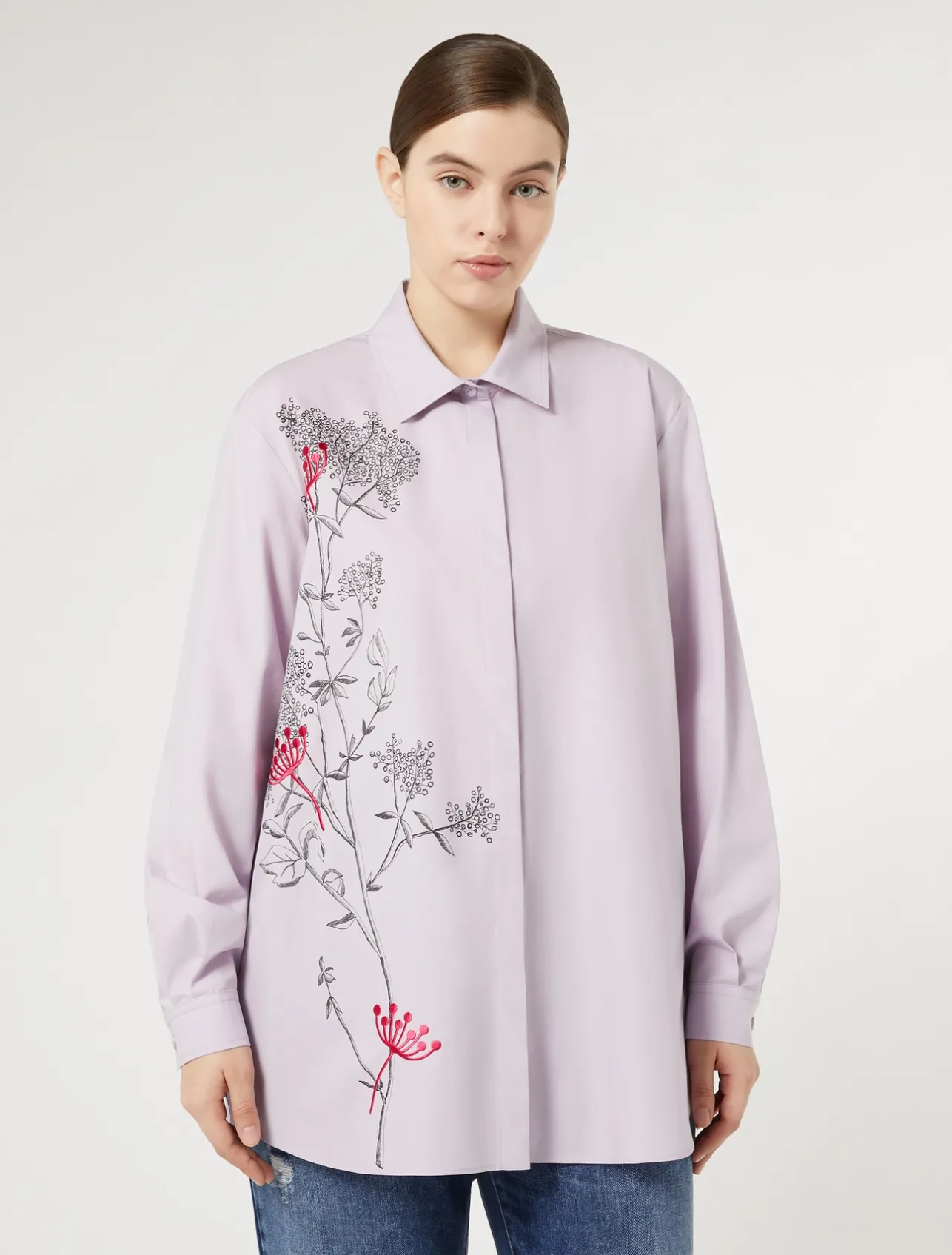 Sale Marina Rinaldi Embroidered poplin shirt LILAC
