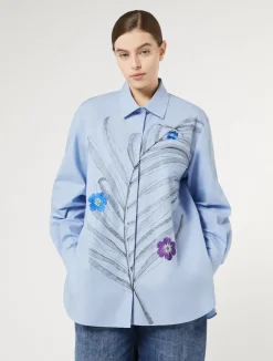 Online Marina Rinaldi Embroidered poplin shirt SKYBLUE