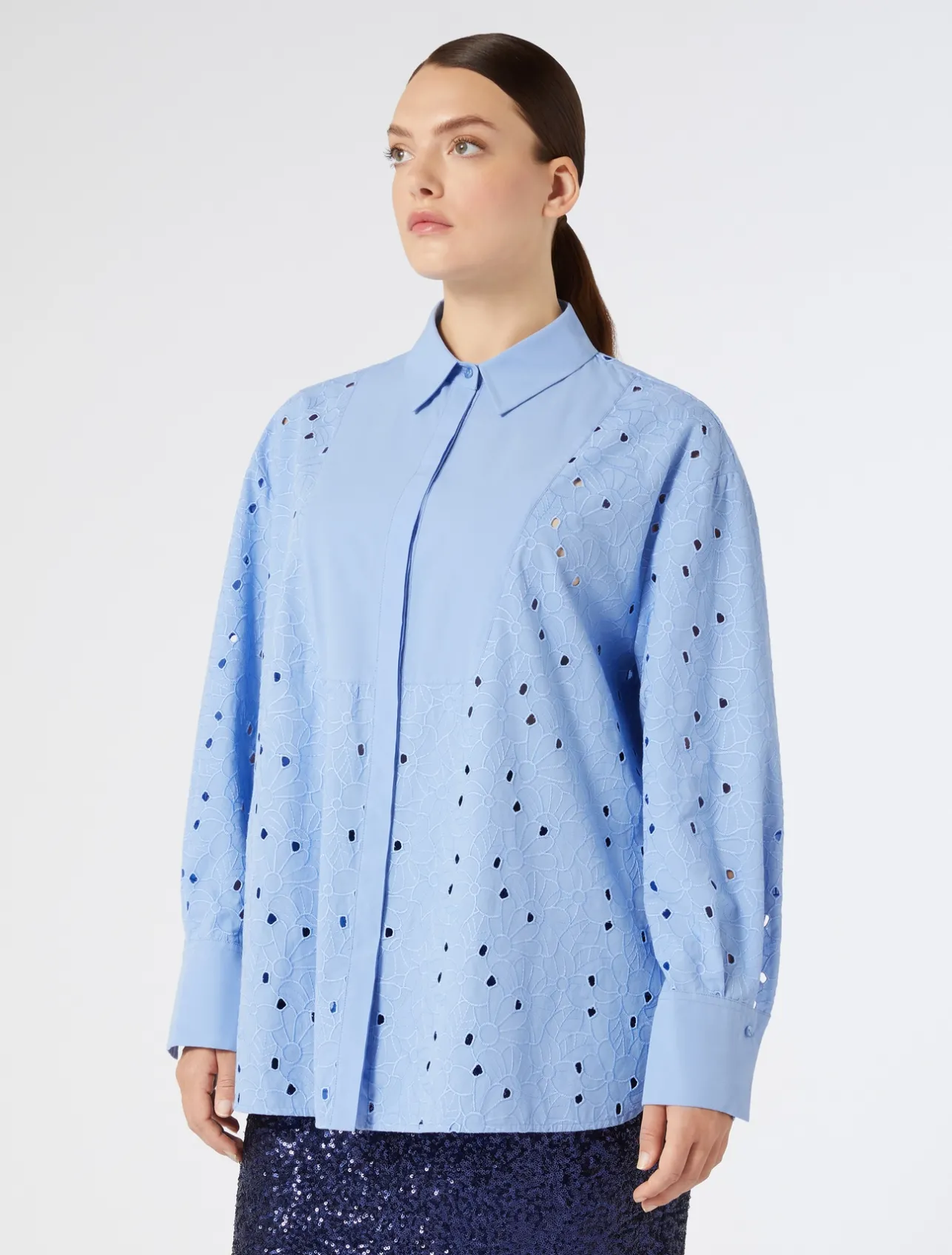 Sale Marina Rinaldi Embroidered poplin shirt AVIO