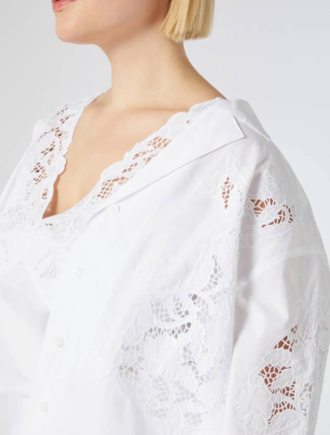 Sale Marina Rinaldi Embroidered poplin shirt OPTICALWHITE