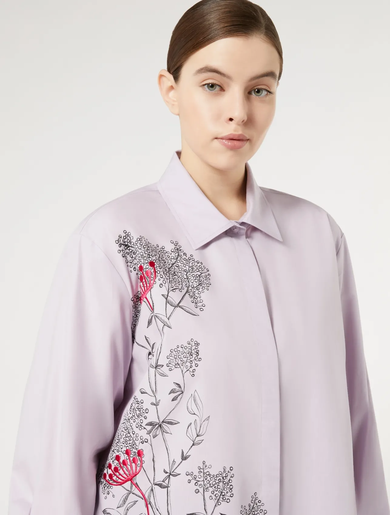 Sale Marina Rinaldi Embroidered poplin shirt LILAC