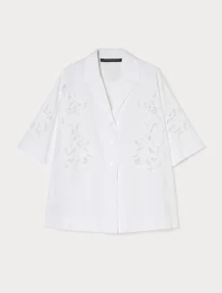 Sale Marina Rinaldi Embroidered poplin shirt OPTICALWHITE