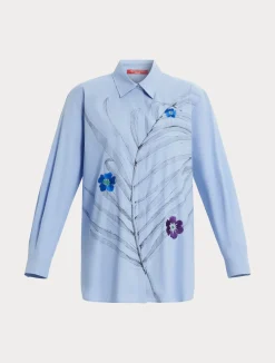 Online Marina Rinaldi Embroidered poplin shirt SKYBLUE