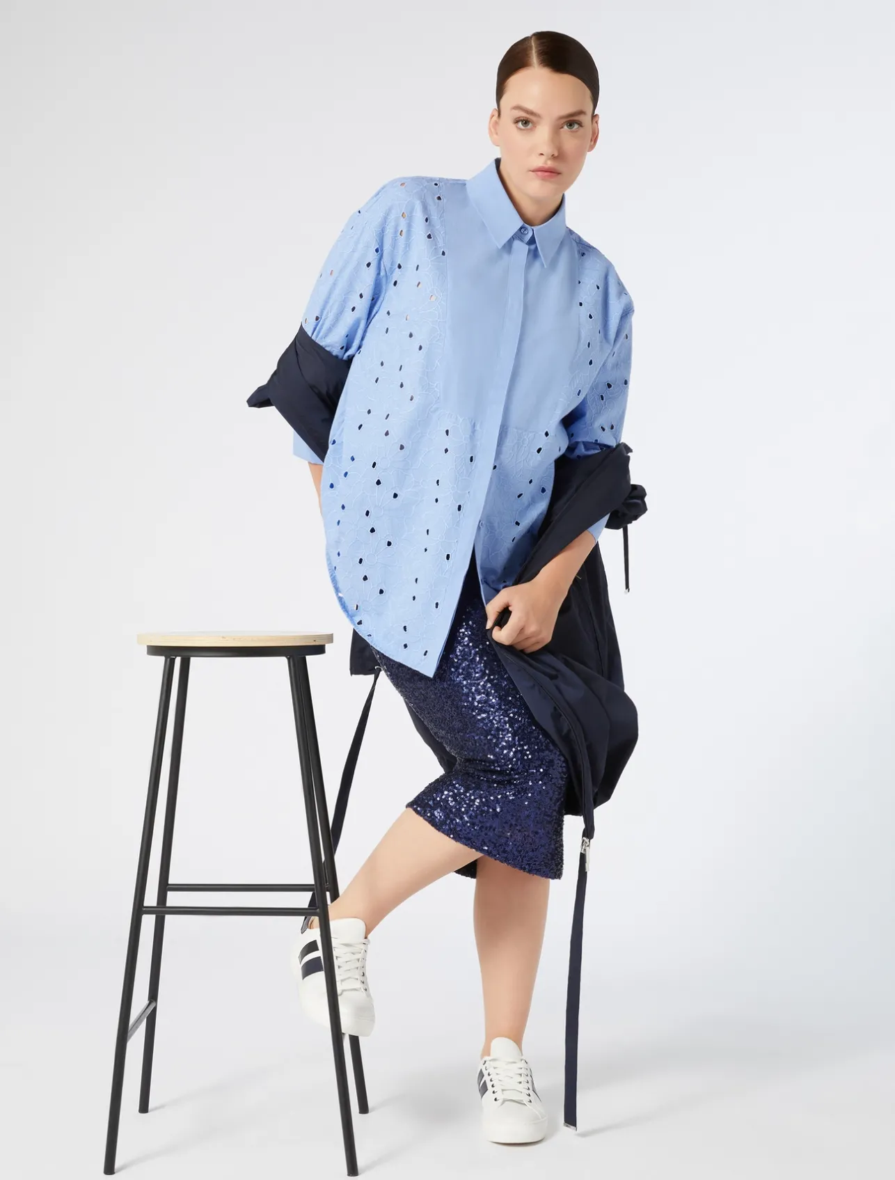 Sale Marina Rinaldi Embroidered poplin shirt AVIO