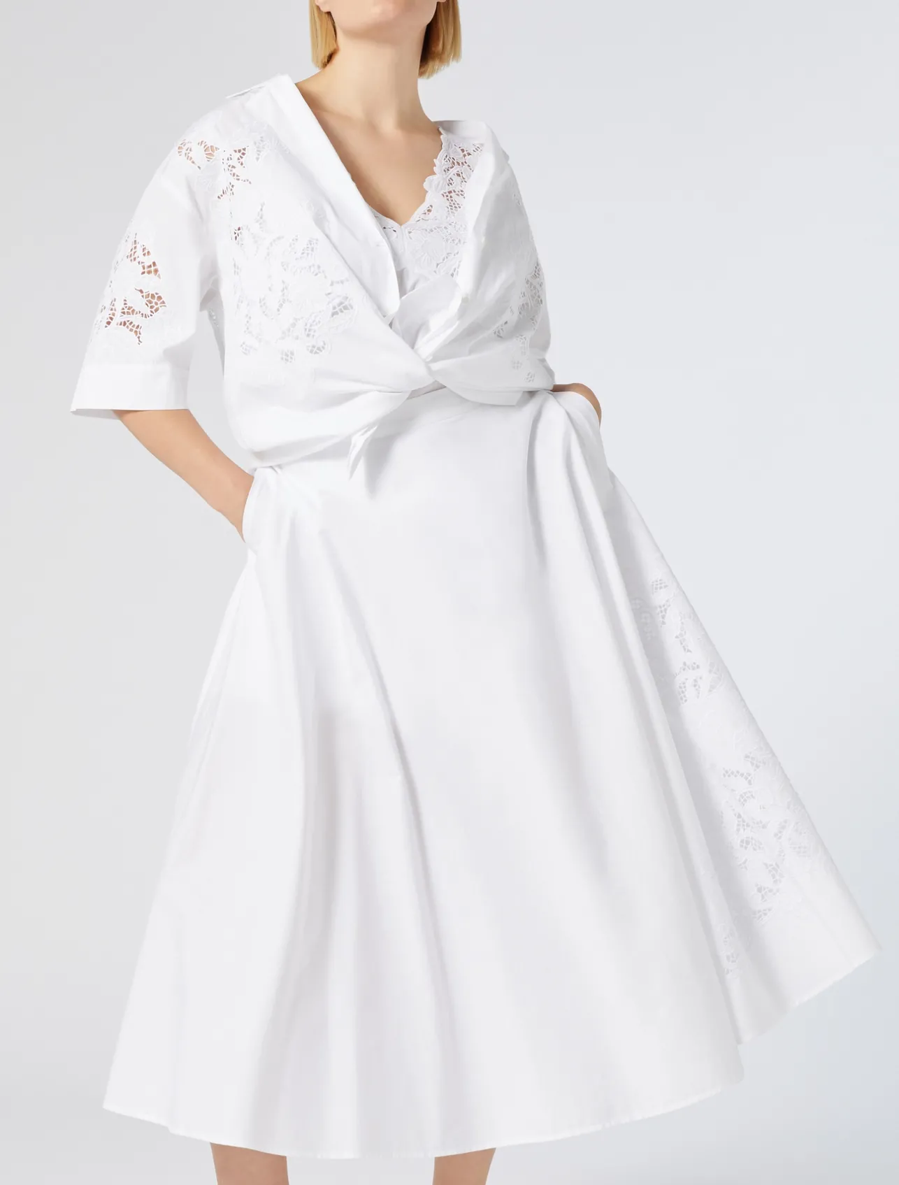 Sale Marina Rinaldi Embroidered poplin shirt OPTICALWHITE