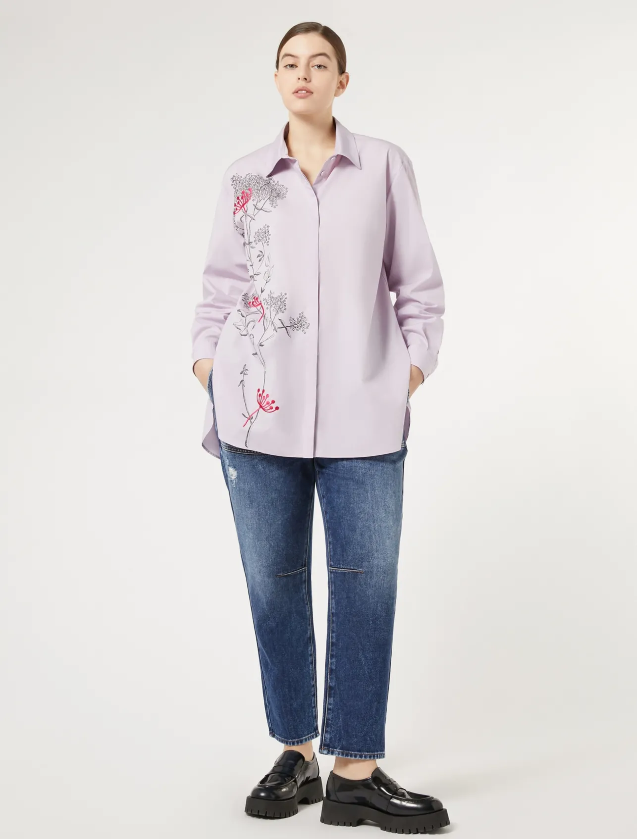Sale Marina Rinaldi Embroidered poplin shirt LILAC