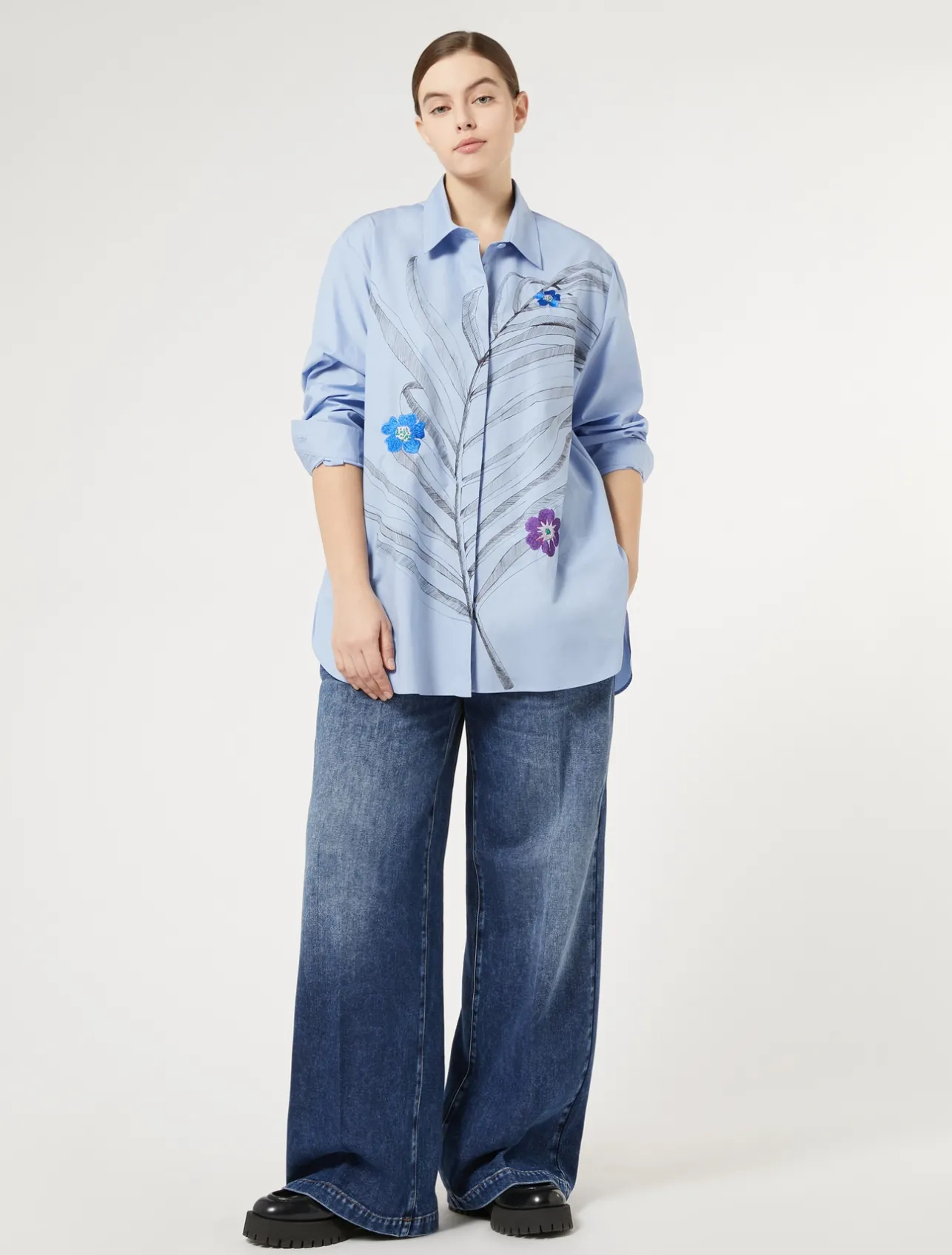 Online Marina Rinaldi Embroidered poplin shirt SKYBLUE
