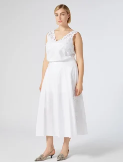 New Marina Rinaldi Embroidered poplin skirt OPTICALWHITE