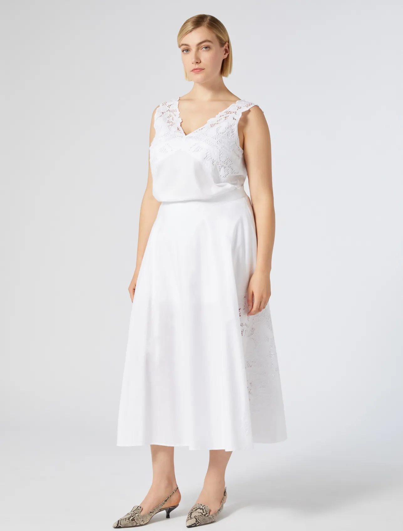 New Marina Rinaldi Embroidered poplin skirt OPTICALWHITE