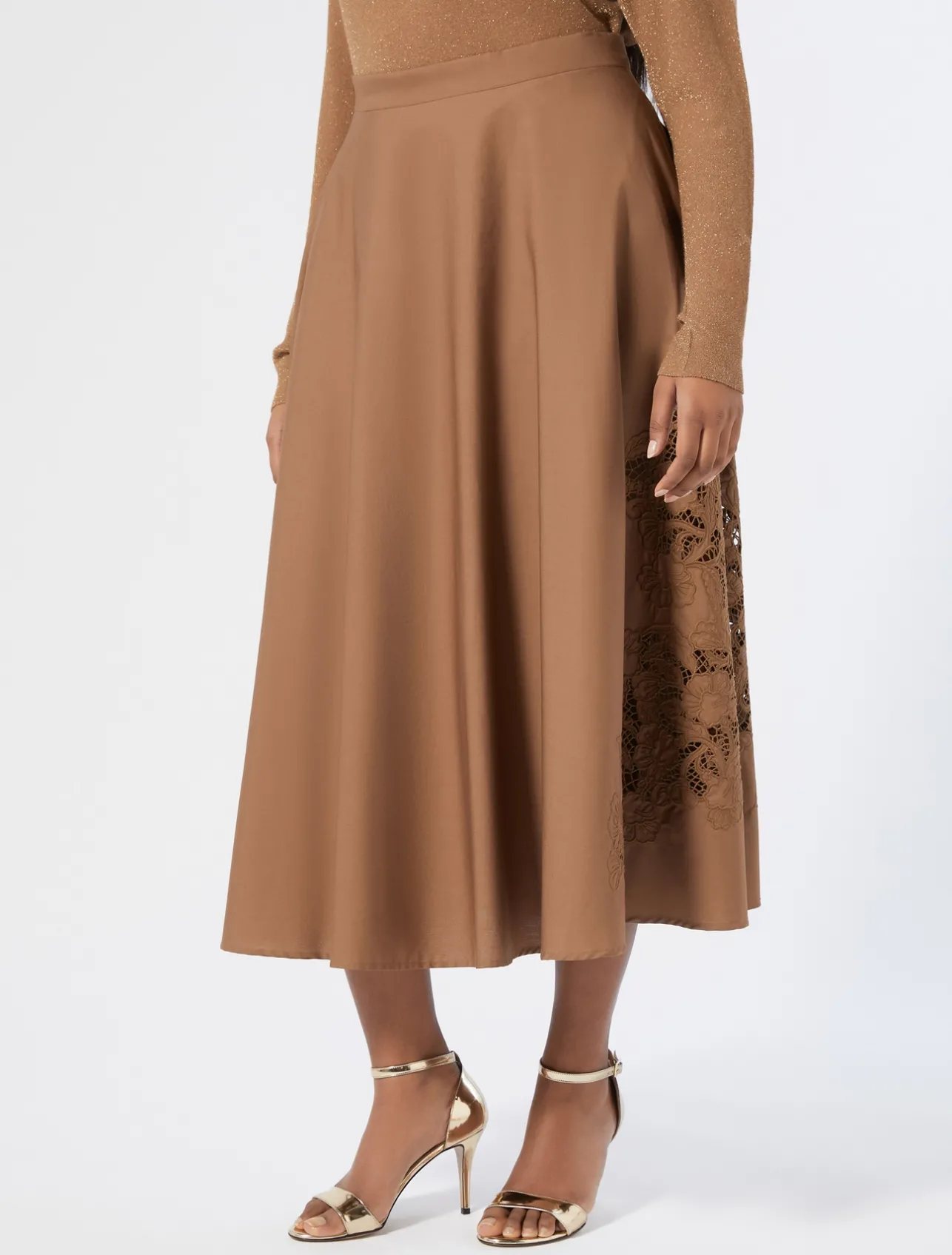 Sale Marina Rinaldi Embroidered poplin skirt HAZELNUTBROWN