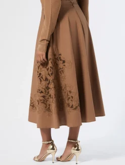 Sale Marina Rinaldi Embroidered poplin skirt HAZELNUTBROWN