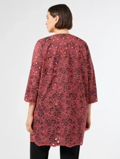 Sale Marina Rinaldi Embroidered taffeta duster coat CORAL