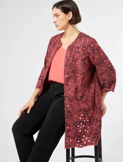 Sale Marina Rinaldi Embroidered taffeta duster coat CORAL