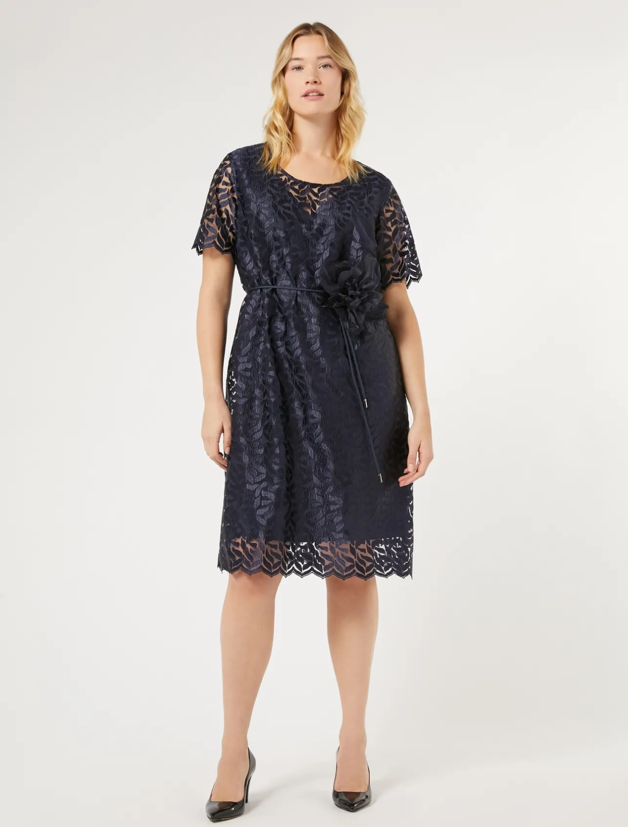 Discount Marina Rinaldi Embroidered tulle dress ULTRAMARINE