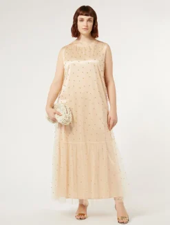 Best Marina Rinaldi Embroidered tulle dress PALEYELLOW