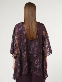 Fashion Marina Rinaldi Embroidered tulle poncho BORDEAUX