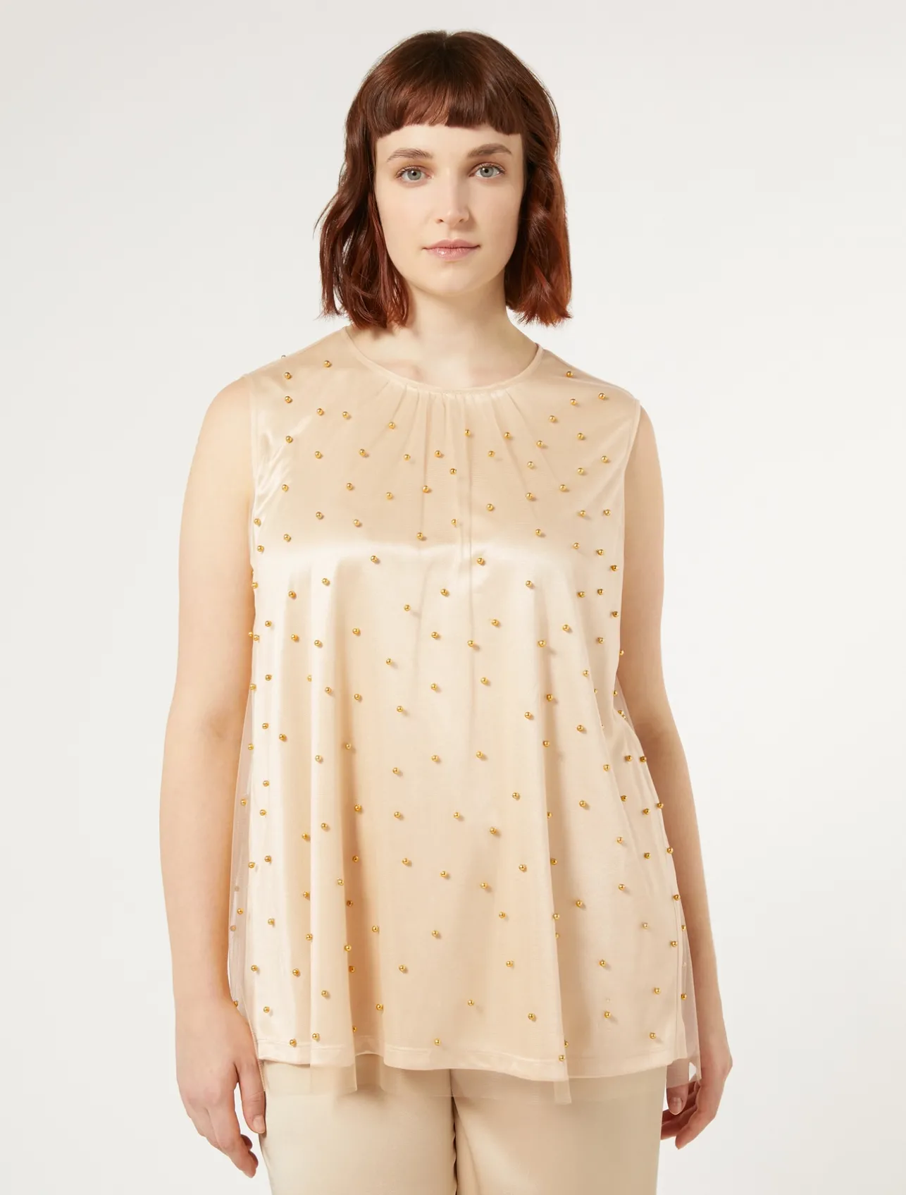 Sale Marina Rinaldi Embroidered tulle top PALEYELLOW