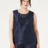 Sale Marina Rinaldi Embroidered tulle top ULTRAMARINE