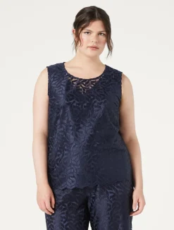 Sale Marina Rinaldi Embroidered tulle top ULTRAMARINE
