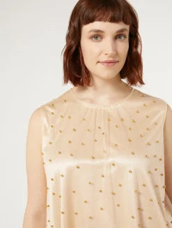 Sale Marina Rinaldi Embroidered tulle top PALEYELLOW
