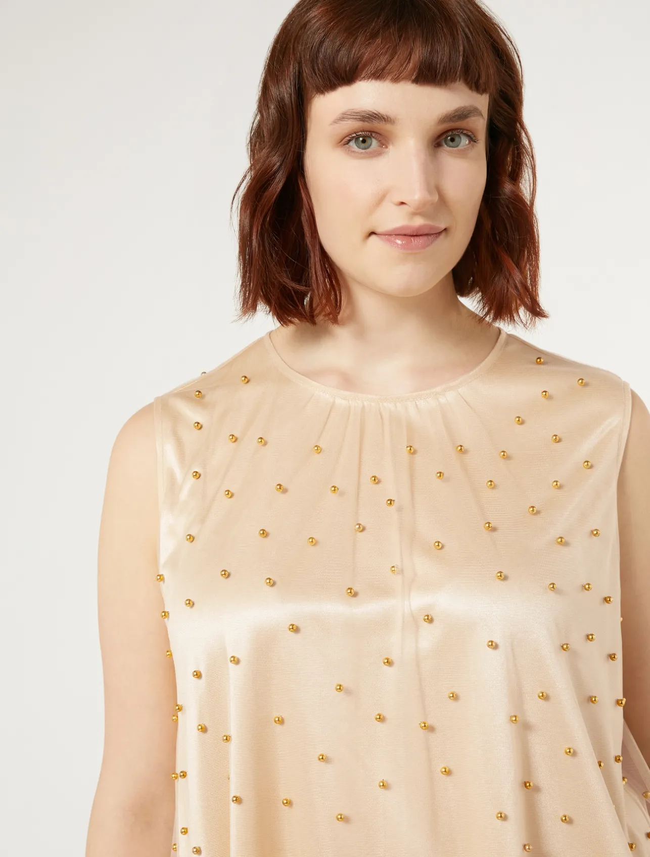 Sale Marina Rinaldi Embroidered tulle top PALEYELLOW