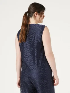 Sale Marina Rinaldi Embroidered tulle top ULTRAMARINE