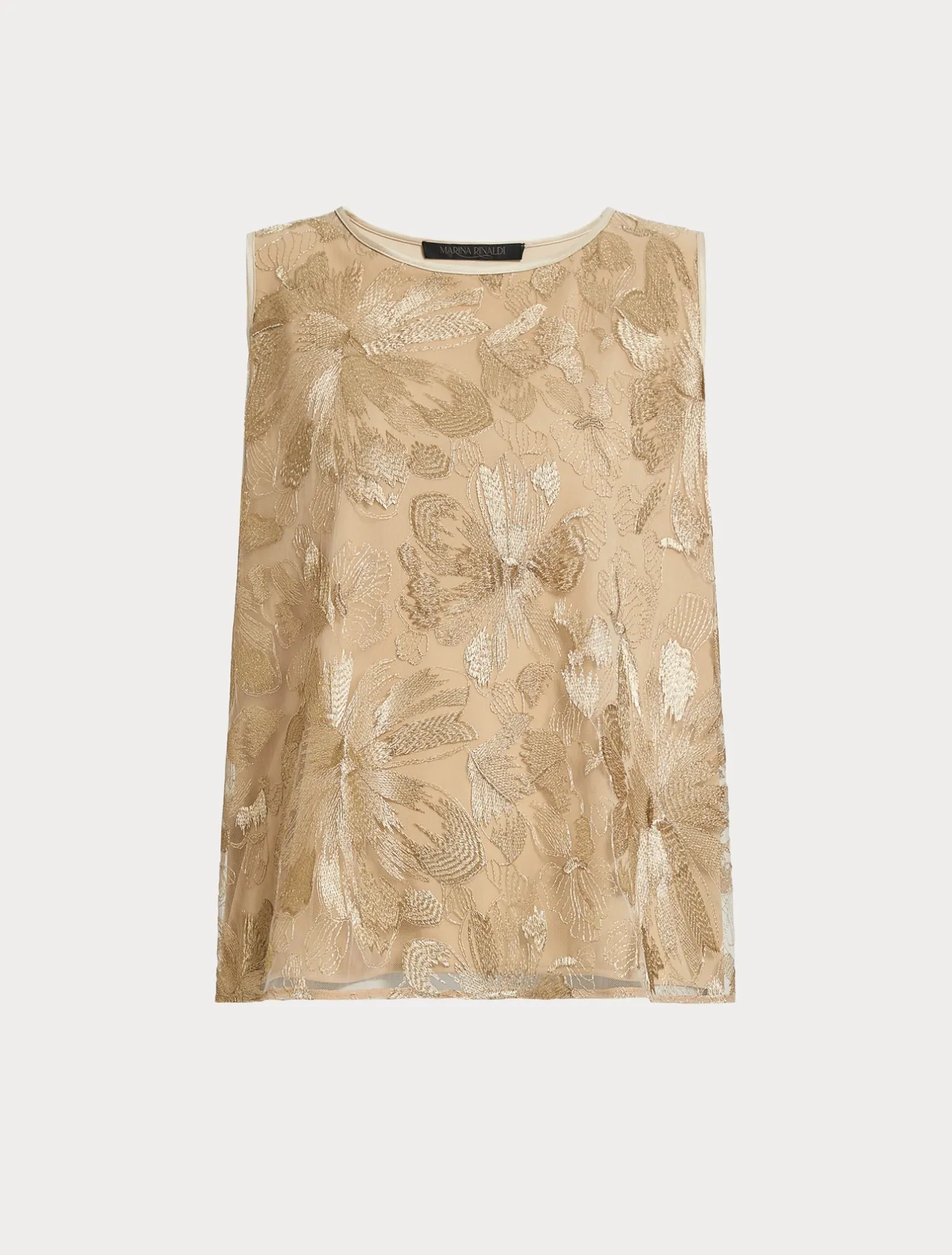 Discount Marina Rinaldi Embroidered tulle top LIGHTGOLD