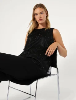 Fashion Marina Rinaldi Embroidered tulle top BLACK