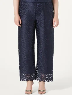 Fashion Marina Rinaldi Embroidered tulle trousers ULTRAMARINE