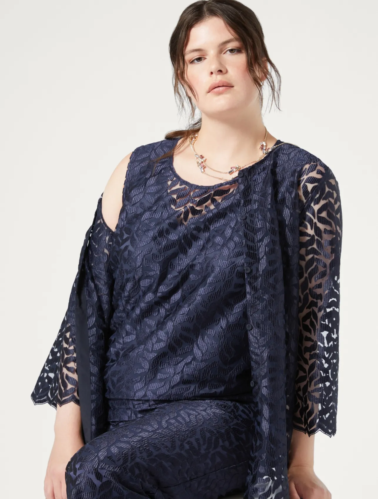Fashion Marina Rinaldi Embroidered tulle trousers ULTRAMARINE