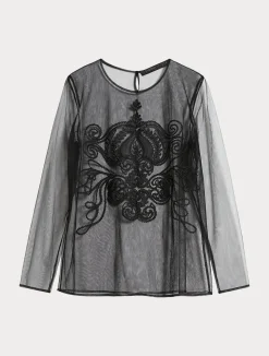 Best Marina Rinaldi Embroidered tulle T-shirt BLACK