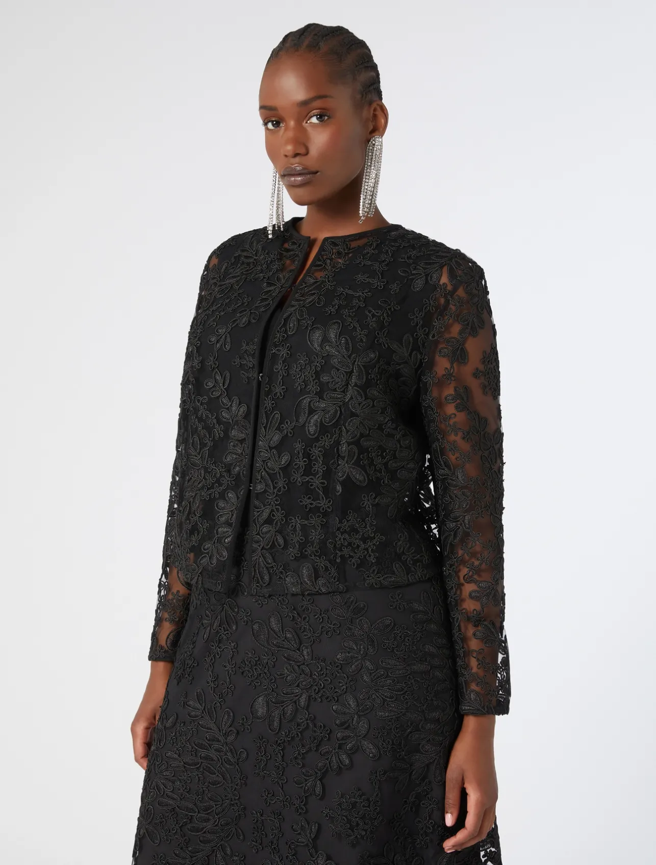 Outlet Marina Rinaldi Embroidered tulle tunic BLACK