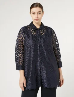 Online Marina Rinaldi Embroidered tulle tunic ULTRAMARINE