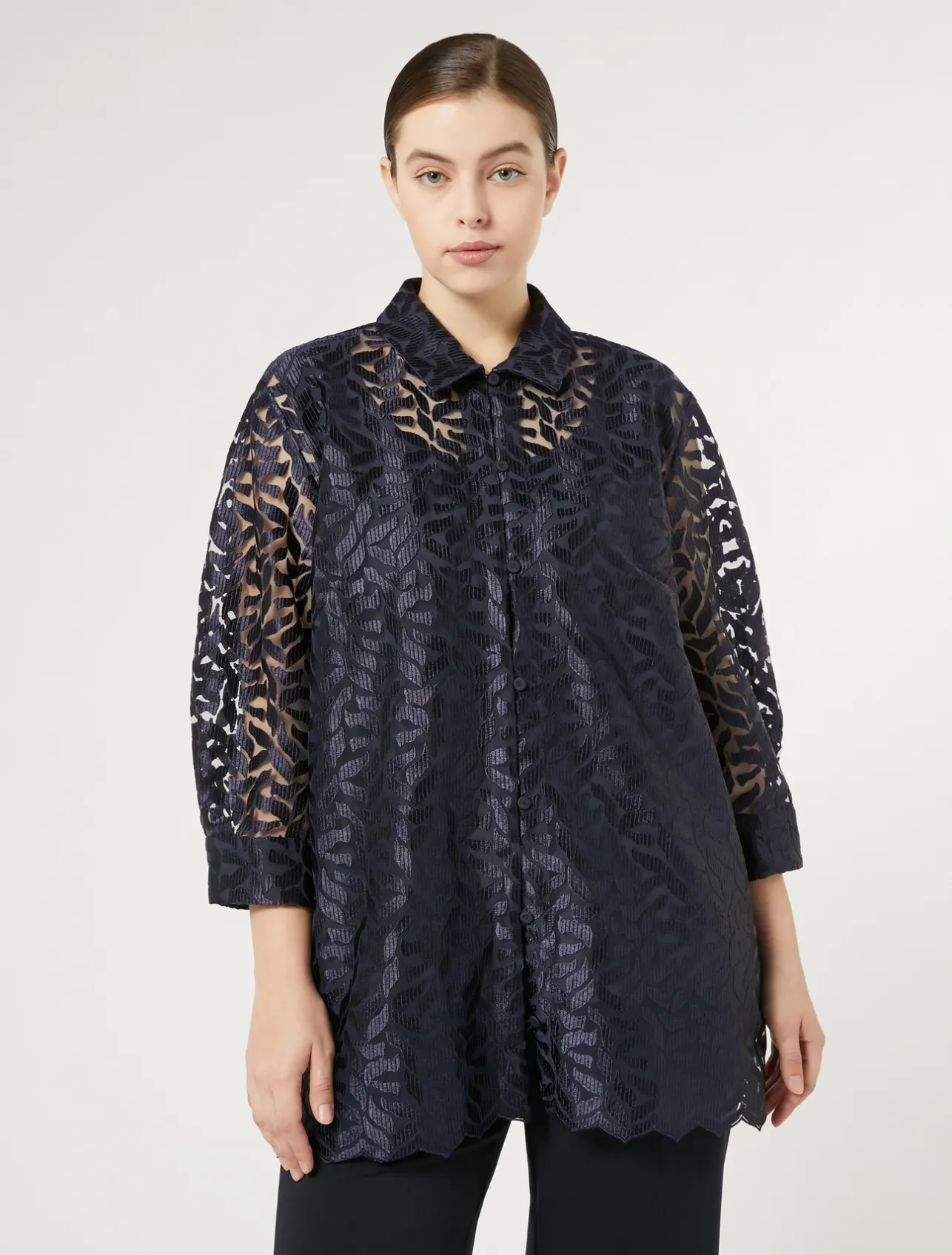 Online Marina Rinaldi Embroidered tulle tunic ULTRAMARINE