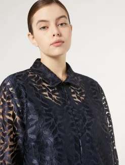 Online Marina Rinaldi Embroidered tulle tunic ULTRAMARINE
