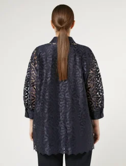 Online Marina Rinaldi Embroidered tulle tunic ULTRAMARINE